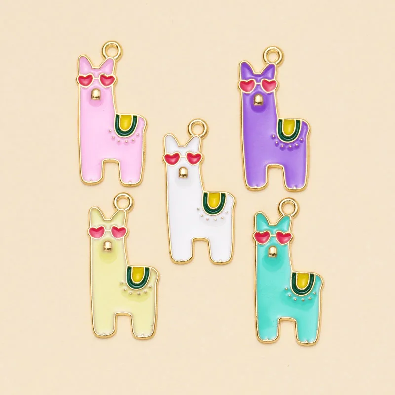 

12Pcs Animal Charms Cartoon Style Enamel Heart Alpaca Pendant for Jewelry Making Cute Love Bracelet Keychain DIY Accessories
