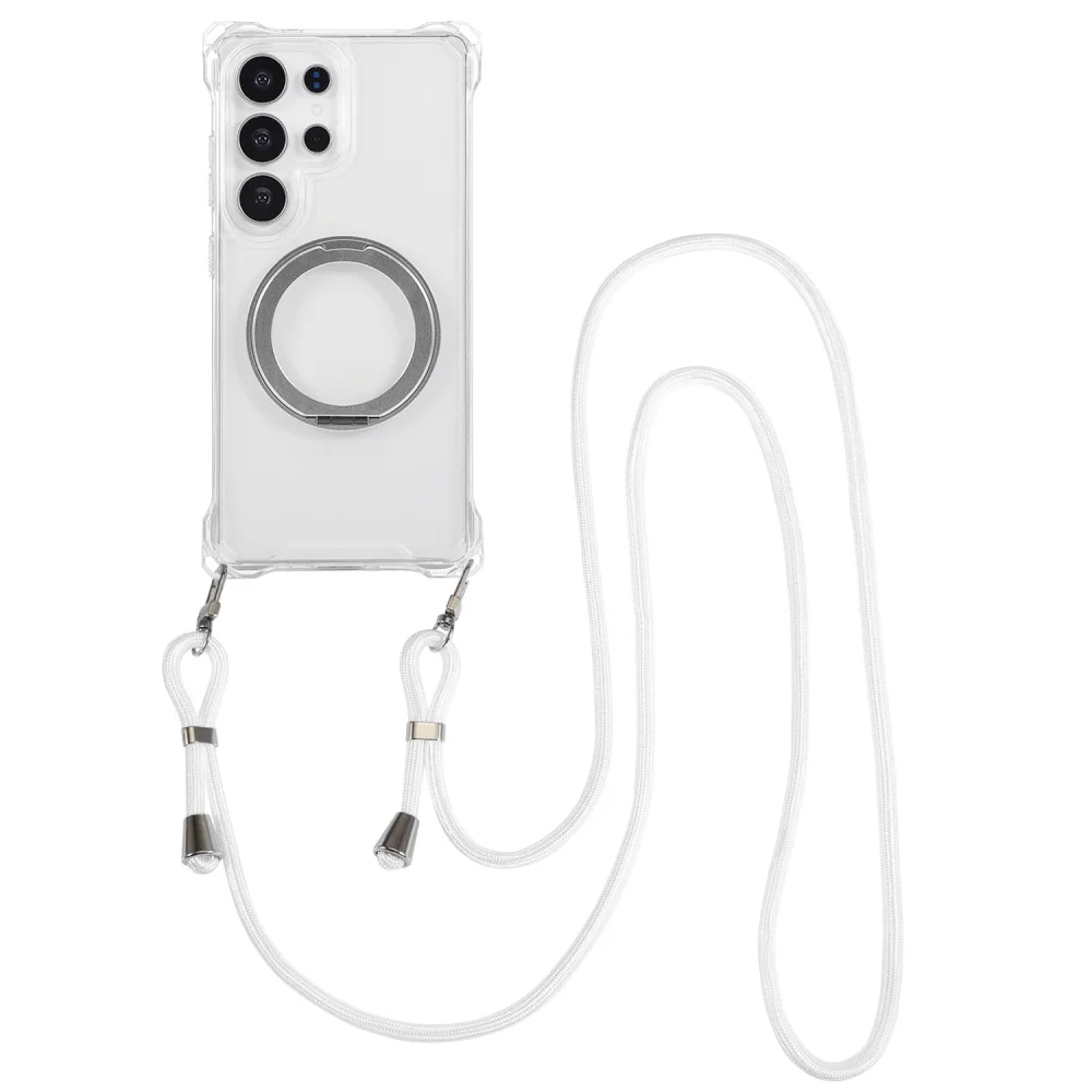 Adjustable Crossbody Necklace Strap Hand Rope Case For Samsung S26 Ultra S25 S24 S23 Magnetic Stand Holder Shockpoof Clear Cover_voghion.com