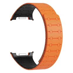 Magnetic Loop Silicone Sport Strap with Curved End Bracelet - No Gaps Design - Watch 8 Classic (Orange Black)