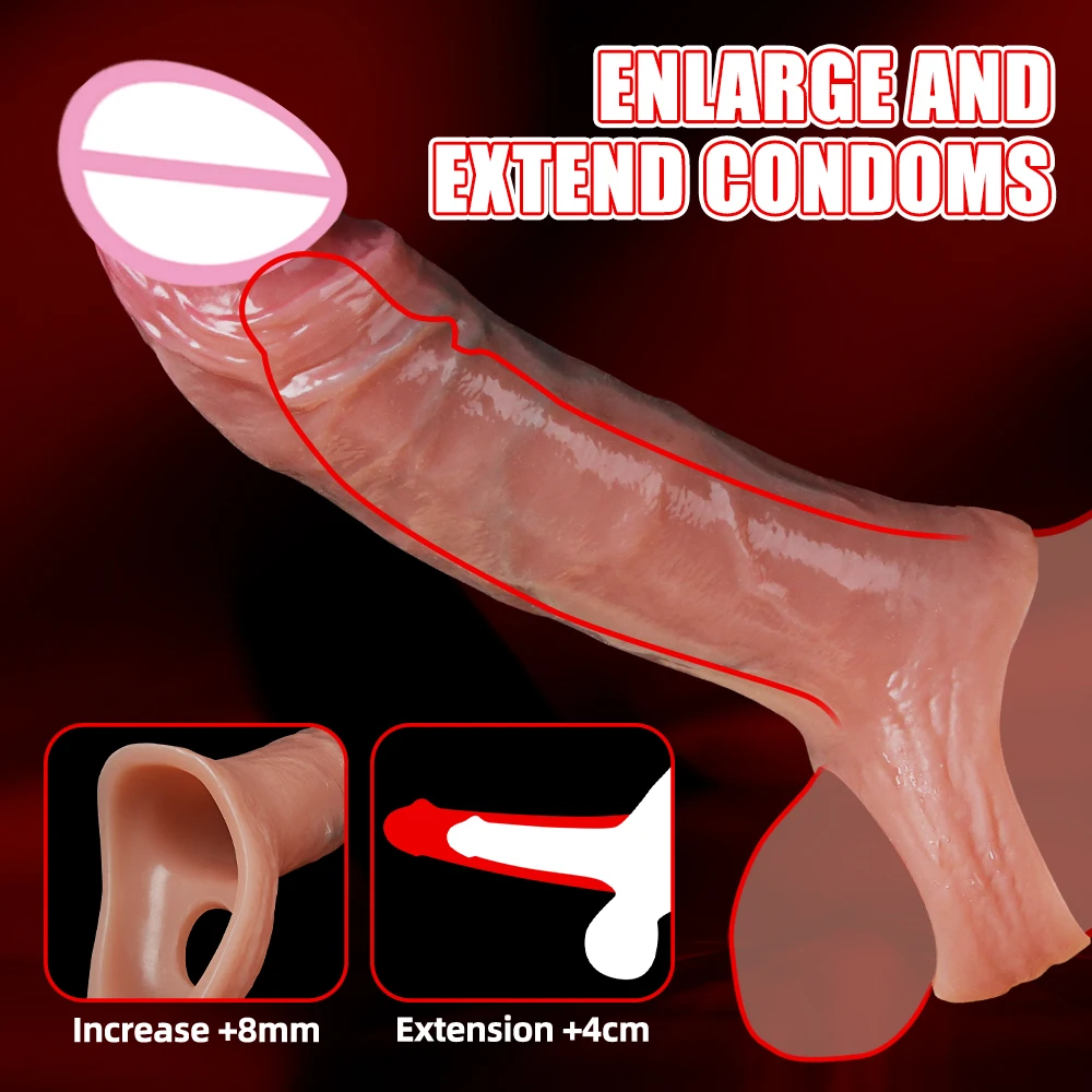 Penis Ring Sleeve Cock Lock Semen Enlarger For Man Sex Toy Soft Reusable Condoms