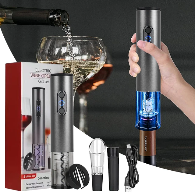 Apribottiglie elettrico per vino apribottiglie automatico cavatappi  elettrico ricaricabile con taglierina per stagnola per regalo amante del  vino da Bar per feste - AliExpress