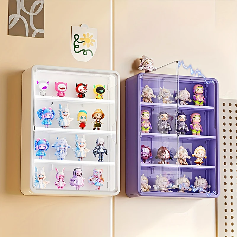 1PC Wall-mounted Doll Blind Box Magnetic Suction Toy Storage Rack Clear Display Cabinet