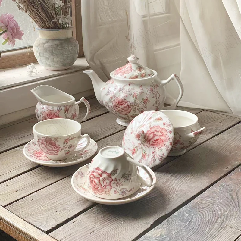 Creative Ceramic Plate Set French Retro Floral Relief Western Restaurant Dinner Plates Afternoon Tea Desktop Home Teacup Sets