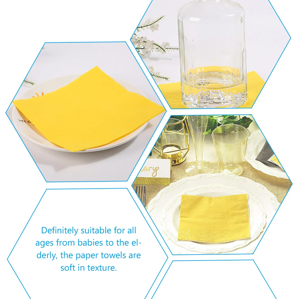 80 Pcs Decorative Napkin Birthday Yellow Tissue Party Table Decors Decoration Napkins Raw Pulp Wood Paper Supply