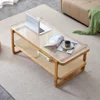 Rattan Coffee Table with Tempered Glass Top,Wood Coffee Table for Living Room,Glass Top Coffee Table with Imitation Rattan 1