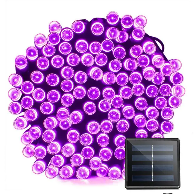 Outdoor Solar String Fairy Light 200 100 LED Festoon Waterproof Street Garland Solar Power Lamp Christmas Party for Garden Decor Purple