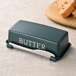 Premium Butter and Cheese Storage Box with Lid and Knife - Countertop Keeper for Refrigerator and Kitchen (Green)