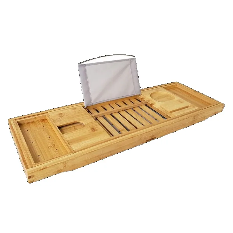 Bamboo Bathtub Caddy with Non-Slip Tray Extendable Spa Organizer for Tub/Wooden Bucket Waterproof Multi-Functional Bath Shelf