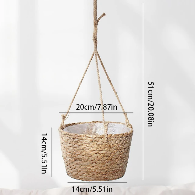 Rattan Szövött Függő Kosár Virág Edénykert Lógó Ültetvényes Virágcserepek Kézzel Készített Szalma Növényi Akasztók Otthoni Dekoráció - Image 6