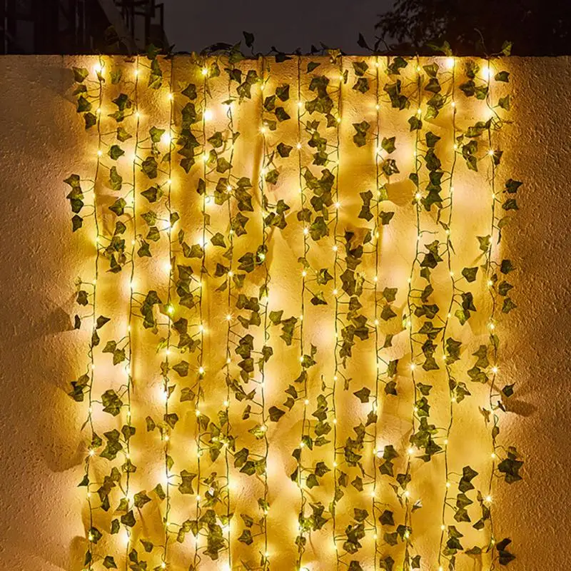 Solar Power LED Green Garland Leaf Vine String Light Party Holiday Patio Lights 