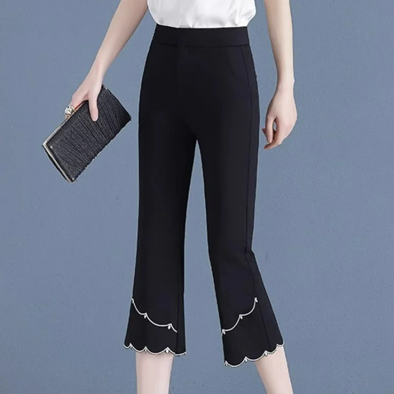 Summer Thin Loose Ice Silk Sports Straight Flare Pants Women Solid Elastic High Waist Patchwork Pockets Korean Wide Leg Trousers