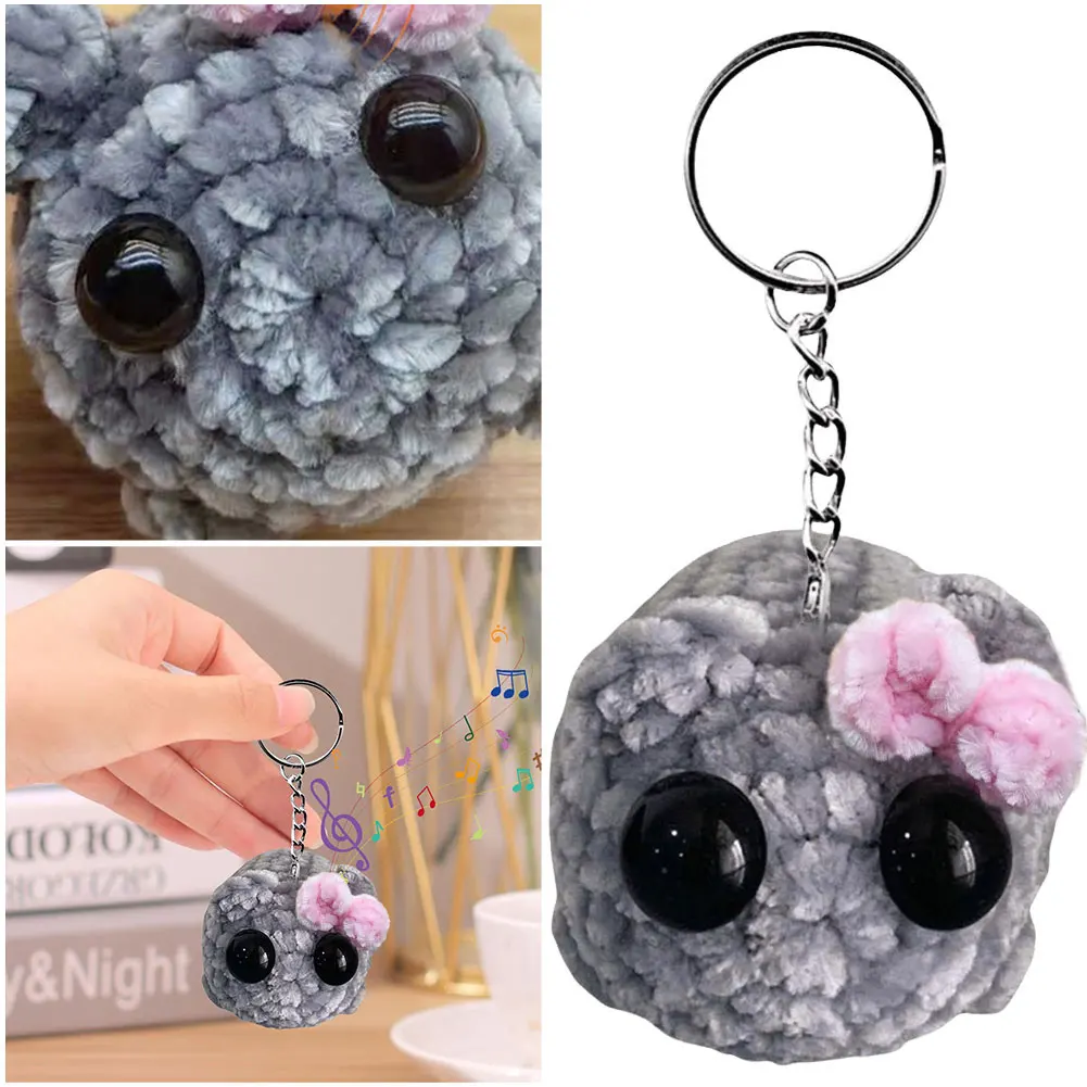 Sad Hamster Meme Sound Music Plush Toy Keychain Crochet Plush Key Rings Pendant