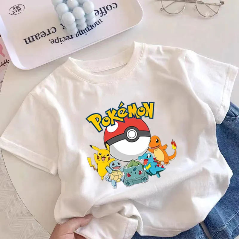 בגדי ילדים של פוקימון חולצת כותנה פיקאצ'ו לילדים בנים ובנות טישרטים קרטון אנימה תינוקות חולצות קיץ חמודות מודפסות חולצות עליונות תחפושת מתנה