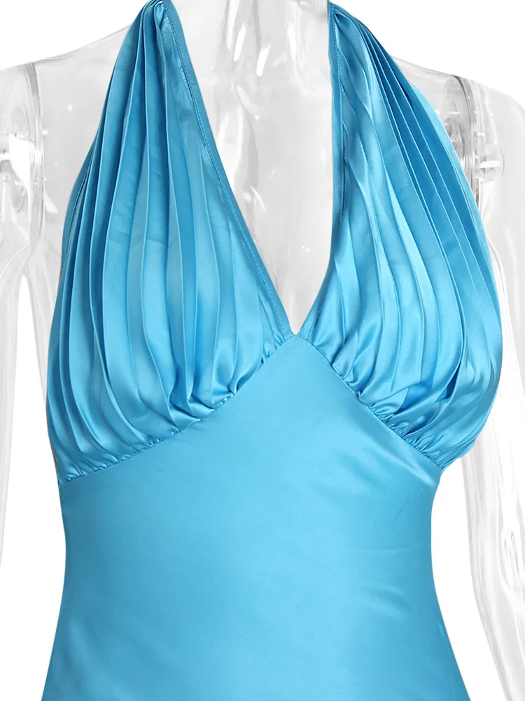 Halter sem Mangas com Decote em v Passo sem Costas Vestidos de Cocktail Vestido de Cetim Moda Sexy Temperamento Cintura Alta um Feminino Magro 18 Computers & Electronics