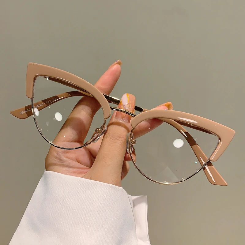 Eyeglasses Frames Vintage Cat Eye Glasses Frame Semi Metal Rim Women Eyewear Non-prescription Eyeglasses
