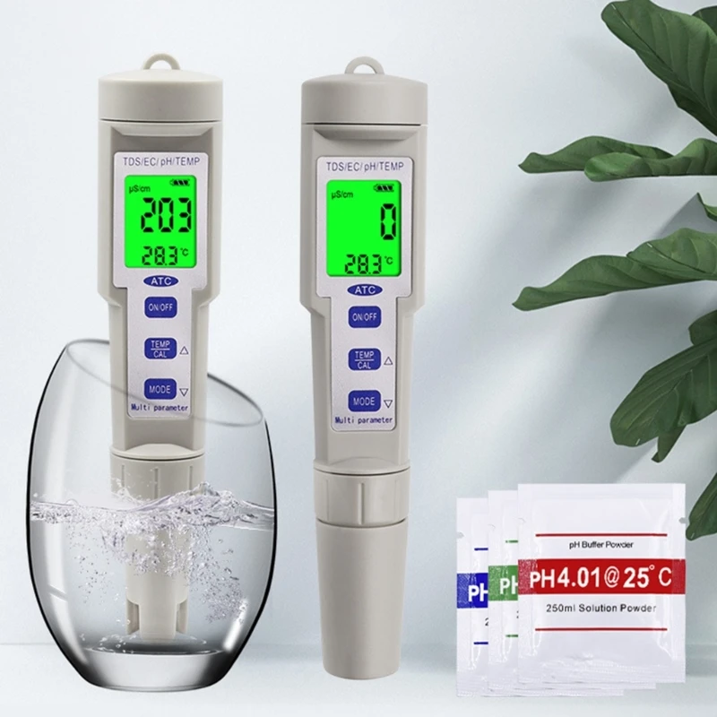 Professional 4 in 1 pH Meter Backlit LCDDisplay High Accuracy Digital Tester for Water & Versatile pH Meter