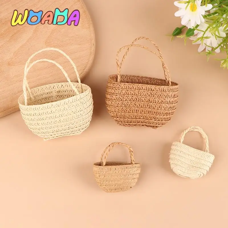 

1Pc Dollhouse Miniature Fashion Shopping Straw bag Shoulder Bags Model For Dolls House Decor Kids Pretend Play Toys