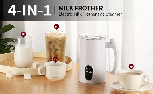 Huogary Espumador de leche eléctrico y vaporizador – vaporizador de leche  automático 4 en 1, 10.1 fl oz/10.1 oz, máquina de espuma caliente y fría y