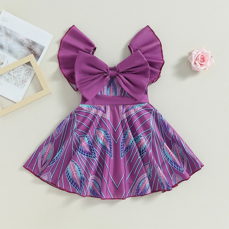 

Halloween 3-9Y Kids Girls Princess Dress Fashion Print Big Bow Fly Sleeve Movie Cosplay Dress Pageant Party Ball Gown Dress