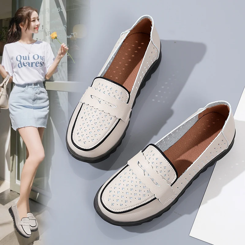 Mother Shoes Spring and Autumn Leather Non-slip Middle-aged and Elderly Women's Single Shoes Work Comfortably Black Tendon Sole