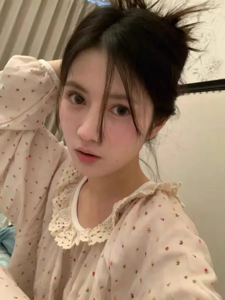 New Nightgowns Women Flowers Lace All-match Sleepwear Comfortable Leisure Basic Korean Style Age-reducing Classic Popular Lovely