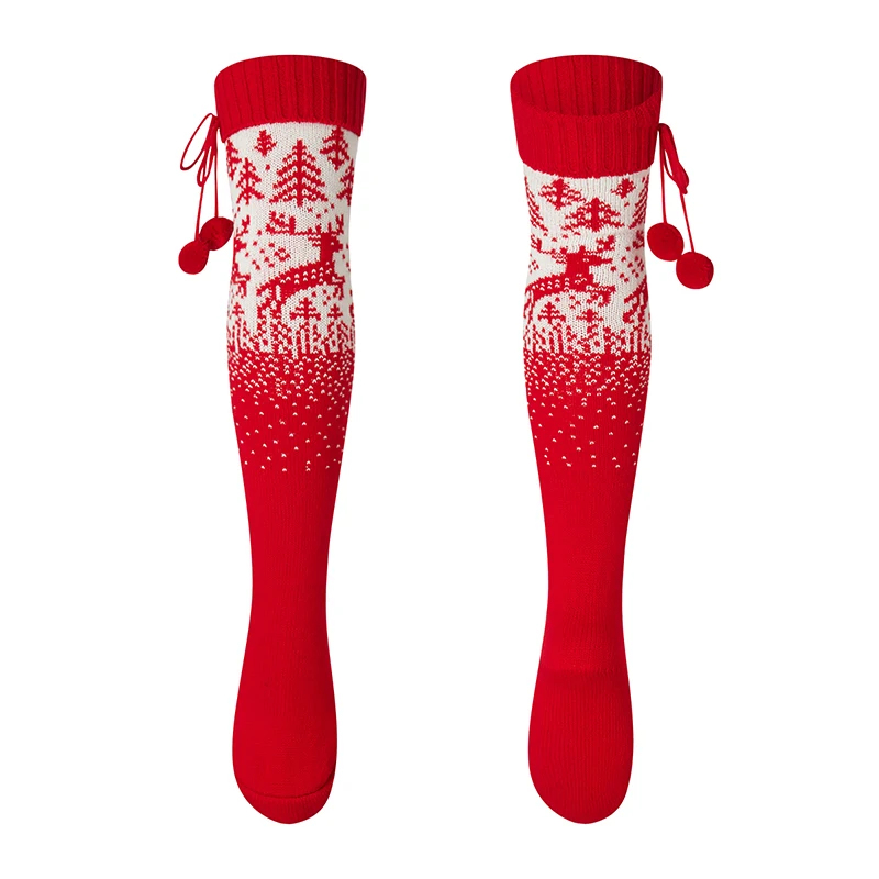 

Women Christmas Knitted Long Stockings Fashion Elk Tree Print Thigh High Boot Socks Winter Over Knee Leg Warmers Warm Wear 2023