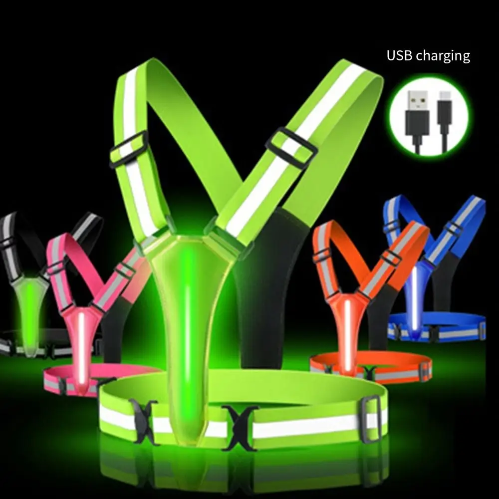 USB 충전식 LED 반사 조끼 고시인성 조절 가능 허리/어깨 야간 러닝 라이트업 조끼 반사 스트랩