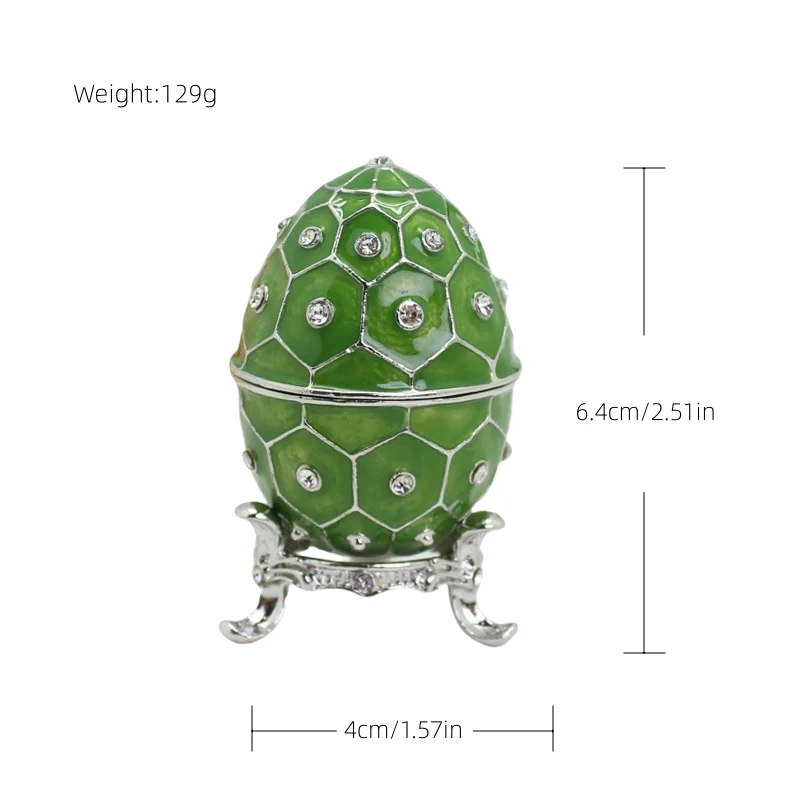 SHINNYGIFTS Faberge Egg Metallfigur, handbemalte Emaille-Schmuckkästchen für Heimdekoration, einzigartiges Ostergeschenk für die Familie – Detail 11