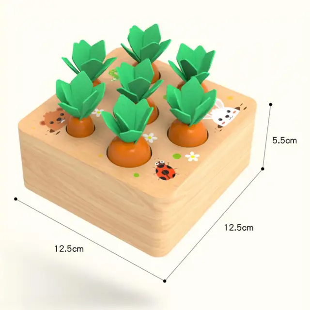 Toys for 1 YearOld Baby Pull Carrot Set Wooden Toy Shape Size Matching Puzzle Wood Game Educational Toys for Children 6