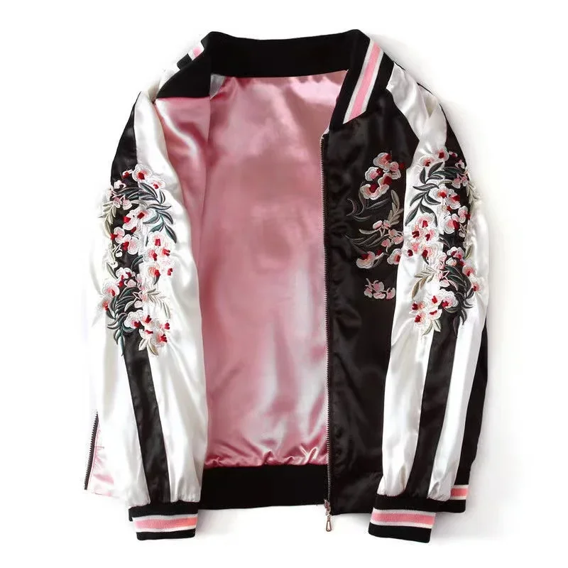 

Spring and Autumn New Phoenix Embroidered Baseball Wear High-end Women's Double-Sided Satin Flying Jacket TB190503