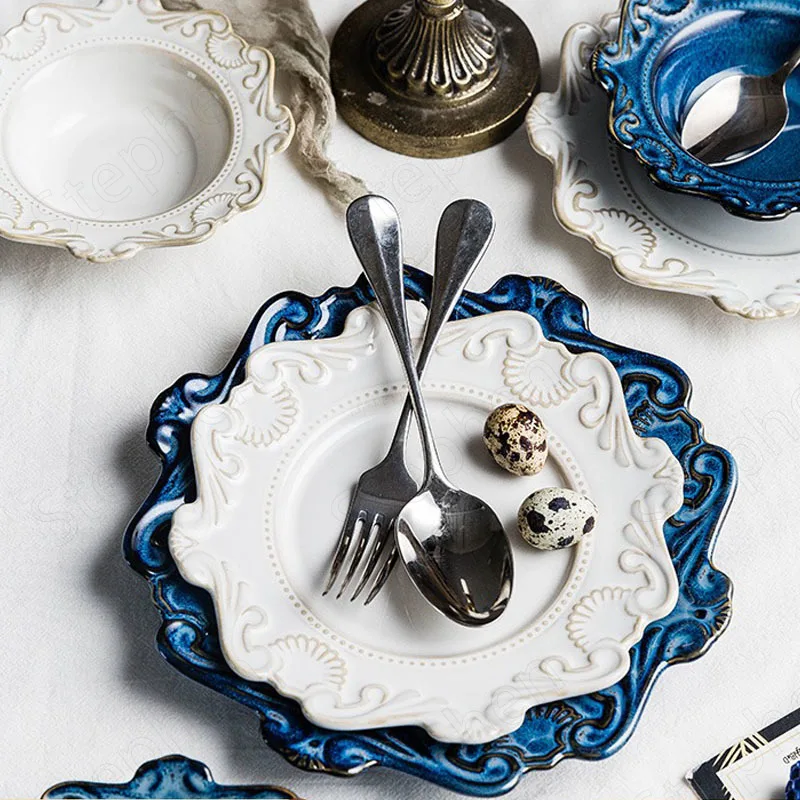 Vintage Baroque Relief Craft Dinner Plates And Bowl Set Creativity