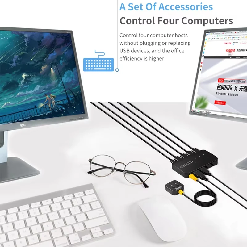 USB KVM Switch Adapter 2 Input 4 Output USB Switch KVM Switcher Printer Sharer For Computer Keyboard Mouse Sharer Controller 3