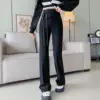 Black Flared Pants for Petite Women with a High Waist and Slimming Effect Elastic Waisted Casual Elastic Micro Flared Pants 3