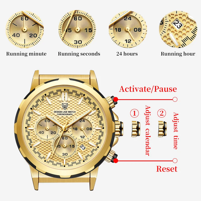 LIGE Top Brand Men's Watches Luxury Men Wrist Watch Full Steel Quartz Watch Sports Waterproof Male Clock Big Relogio Masculino