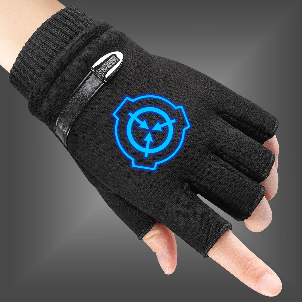 

SCP Foundation Cool Fluorescent Luminous Gloves Fashion NEW Men Women Gloves Spring Autumn Warm Black Knitted Gloves
