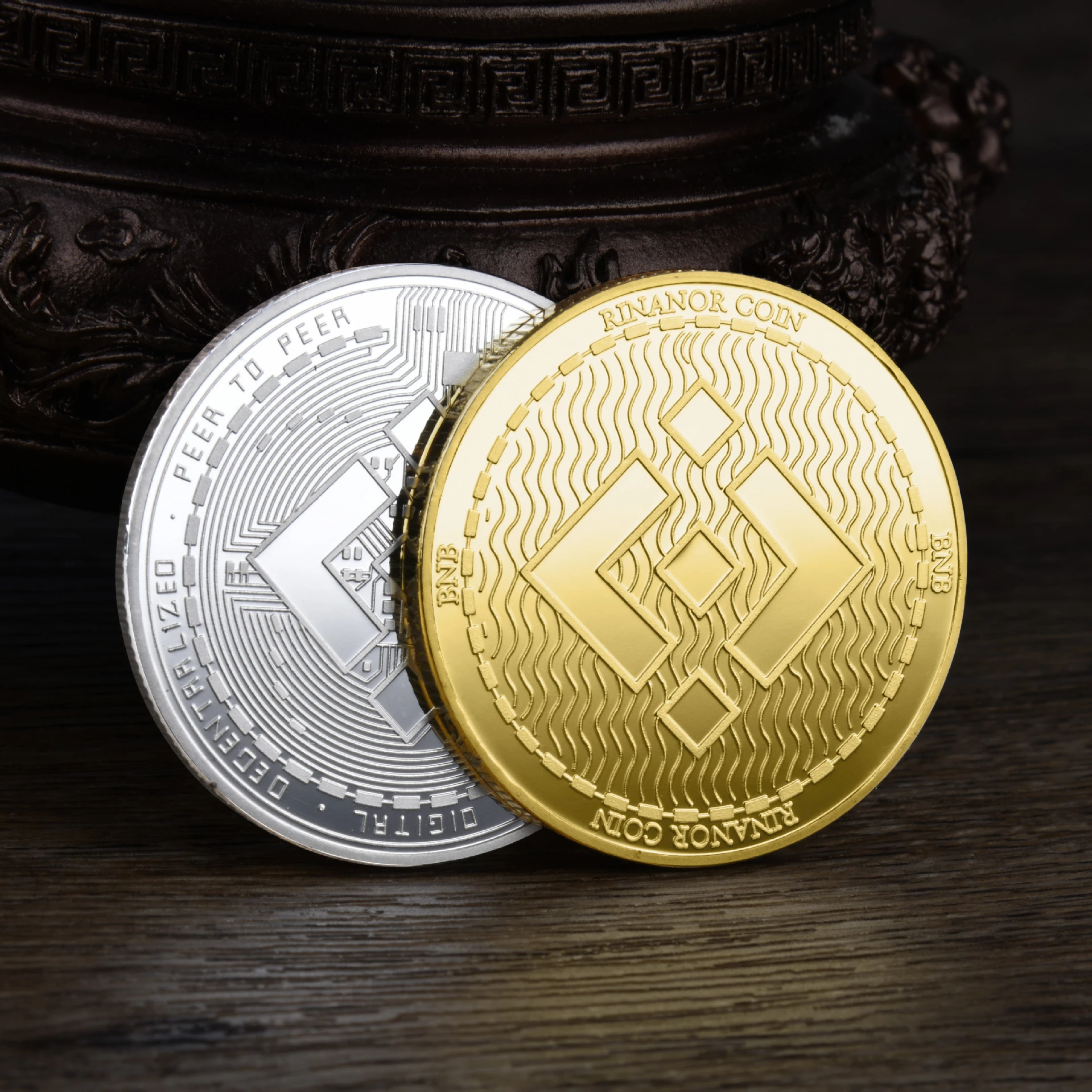 BNB Coin Binance Crypto Coin Gold, Silver Plated Metal BNB Physical