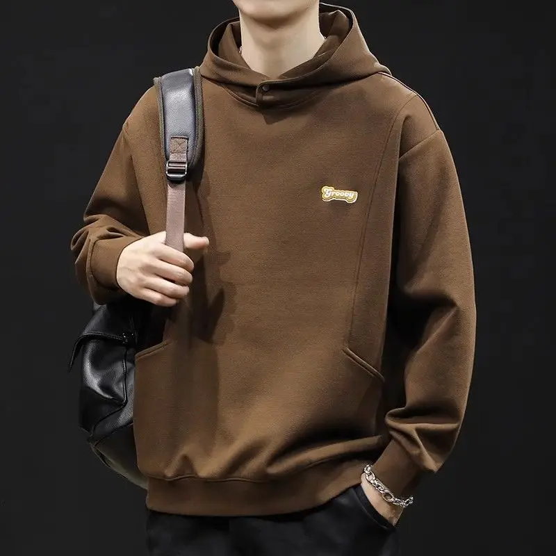 Fashion Solid Color Embroidery Hoodies Sweatshirts Men's Clothing 2023 Autumn Winter Loose Korean Pullovers Casual Sweatshirts