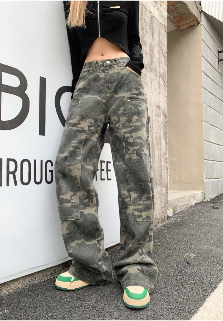 Geumxl High Waist Camouflage Denim Cargo Pants Womens 2022 New Autumn