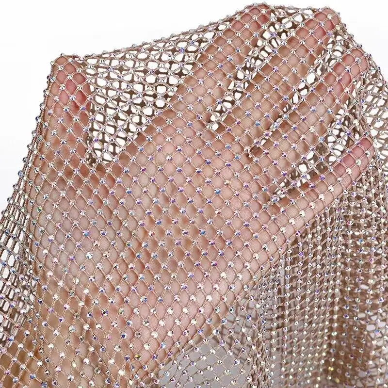 Glänzender Strass-Stretch-Fischernetzstoff für Kleid, Rock, Kostüm, DIY, Nähen, 50 x 120 cm, luxuriöser Kristall-Fischnetzstoff – Detail 5