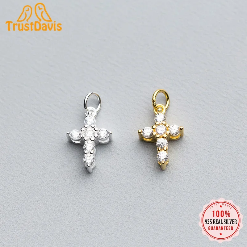 TrustDavis Real 925 Sterling Silver Fashion Sweet Cross Dazzling CZ Charm Pendant Handmade DIY Accessories Fine Jewelry HY353,pendant necklace,silver necklace,silver pendant,silver necklace charms