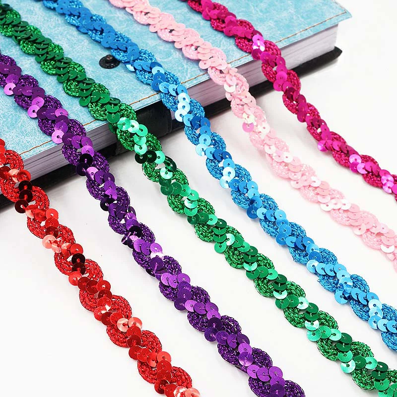 Lace Sewing Accessories 5M Sequin Lace Ribbon Flat Laser Giltter Paillettes Sequins DIY Sewing Accessory Clothing Design Elastic Trims Handmade Crafts