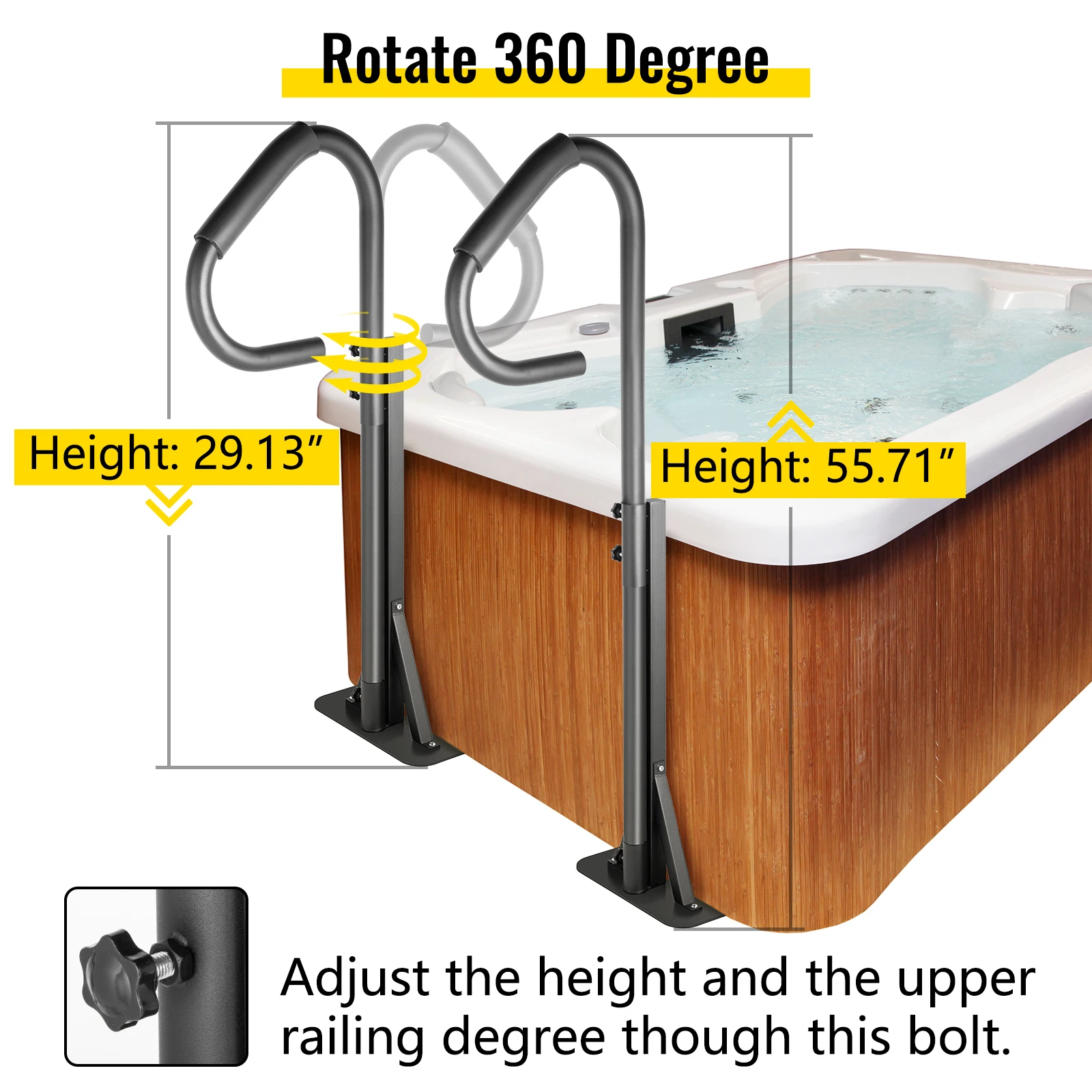 VEVOR Hot Tub Handrail 600LBS Capacity Spa Side Handrail 56" Grab Rail
