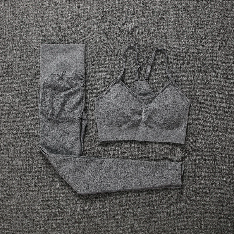Conjunto Deportivo Efecto Push Up Sin Costuras Gris