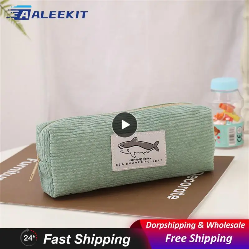 

Карандаш в виде акулы, большой вельветовый школьный пенал с открытым дизайном, высококачественный вельветовый пенал на молнии, вместительная сумка для ручек