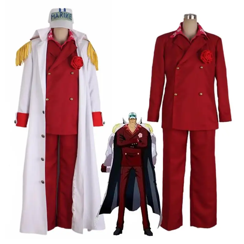 

Halloween Anime Cosplay Costumes Akainu Sakazuki Borsalino Sengoku Halloween Justice White Navy Cosplay Uniforms Suit --------