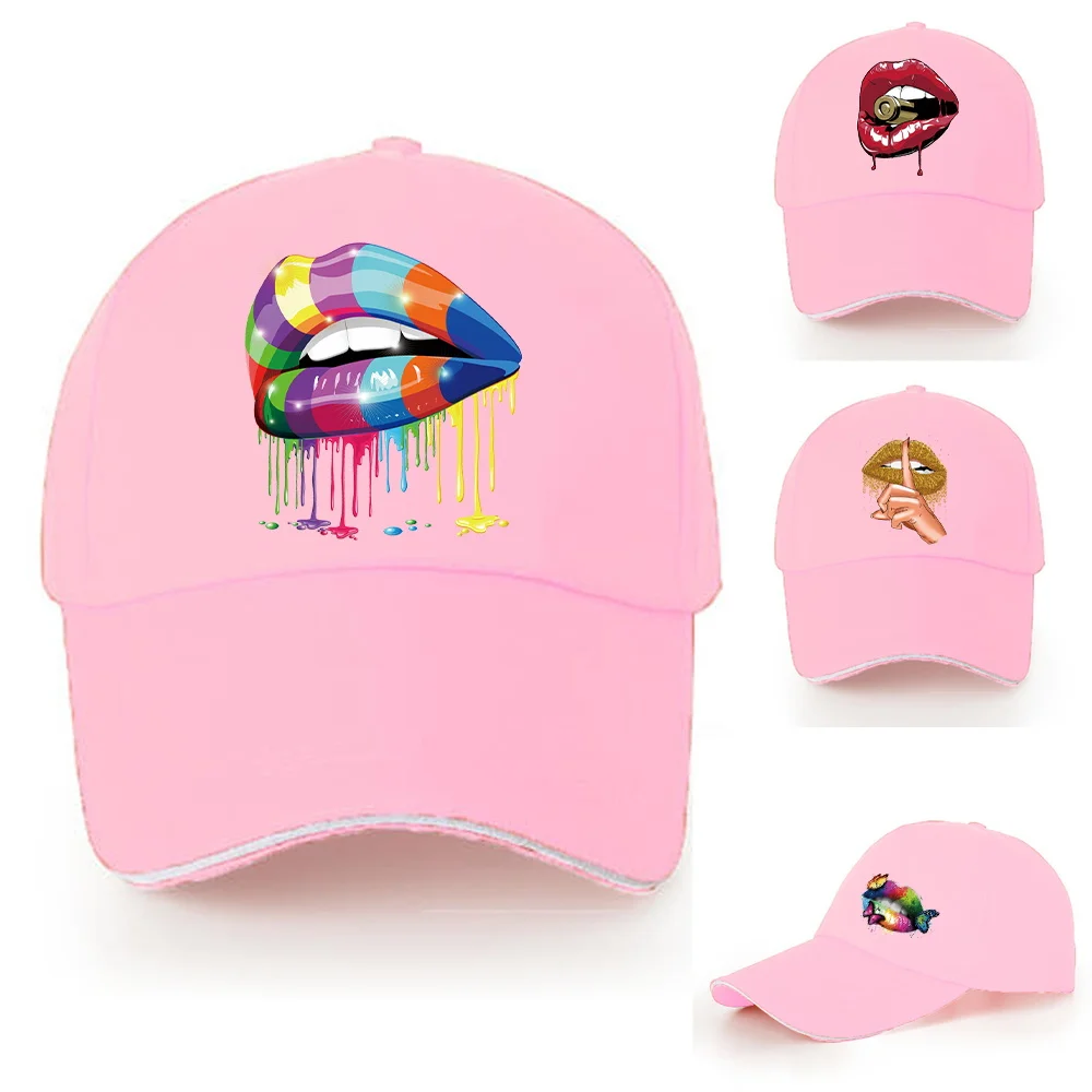 

Baseball Caps Men Women Sport Visors Hat Autumn Summer Outdoor Sun hat Unisex Adjustable Cotton Sun Visors Pink Mouth Series Cap