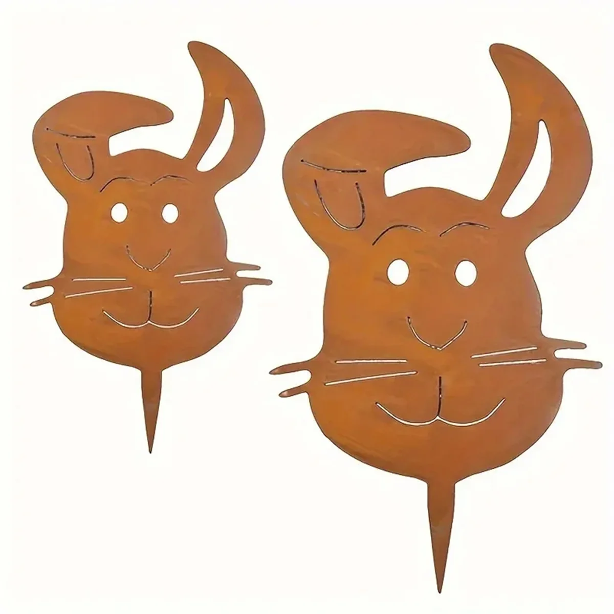 BAAU Handmade Retro Rabbits Ground Plug Outdoor Decoration Rabbits Iron Rusty Craft Outdoor Courtyard Art for Farmhouse Decor