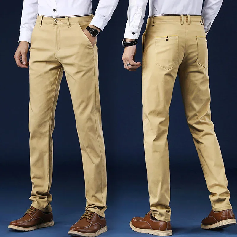 Men Spring Summer Thin Casual Pants Fashion Business Cotton Solid Color Office Trousers