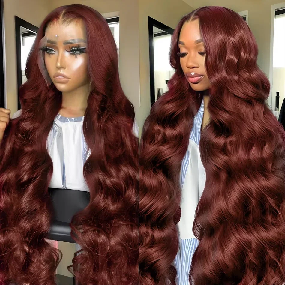 Brown Colored Human Hair Lace Front Wigs Body Wave HD Lace Frontal Wigs Body Wave Reddish Brown Fall Color Human Hair Wig