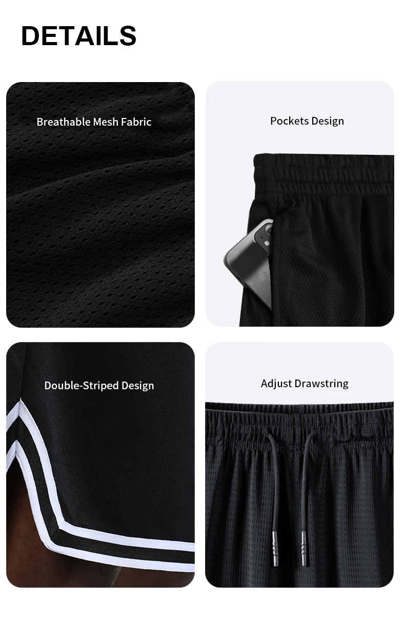 SONECHOKI men’s breathable mesh basketball gym running training shorts 216